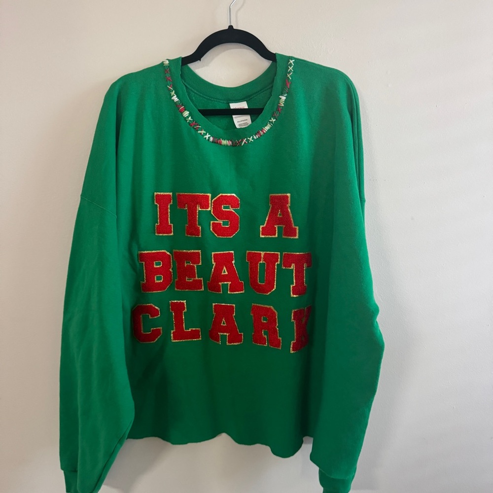 Hanes Green Crewneck Sweater with Red Lettering